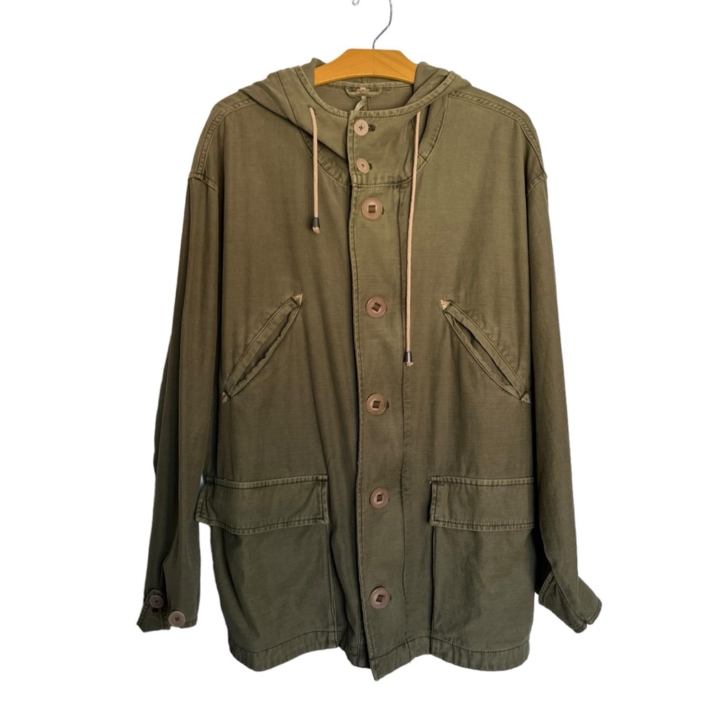 Free People Joshua Tree Utility Jacket Cotton Canvas Army Green Oversized Size M
